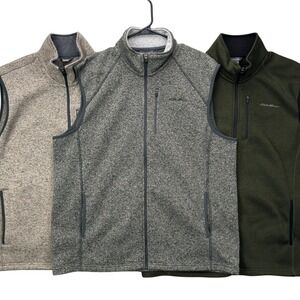 Vintage 3 Eddie Bauer Fleece XL Vest Lot Bundle Cabinwear Outdoor Green Gray Tan